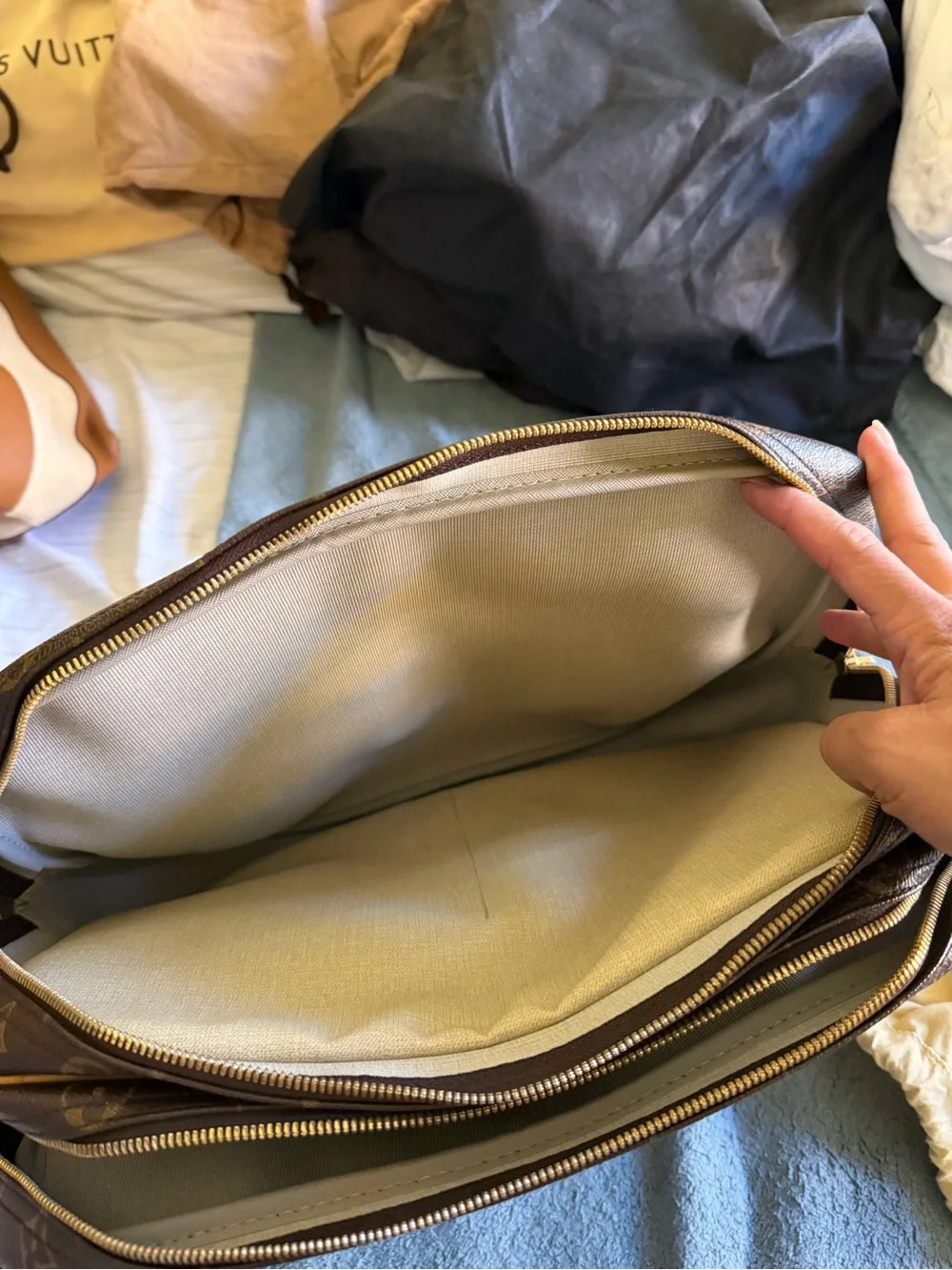 Louis Vuitton Brown Monogram Messenger Bag with Tan Trim
